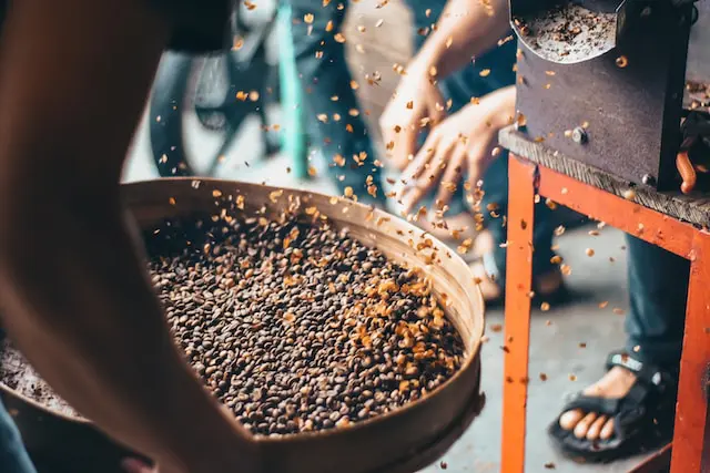 removing chaff from roasted coffee beans