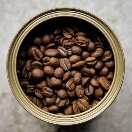 coffee beans in can from above